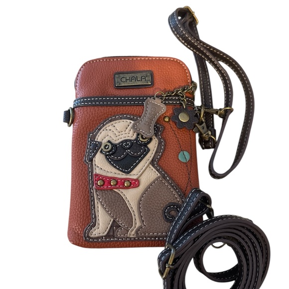 Chala Pug Design Crossbody Bag in Brown and Tan - Picture 3 of 3